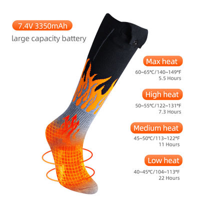 calcetines calentados eléctricos de la batería recargable de 7.4V 3350mAh para caminar que acampa que monta al aire libre