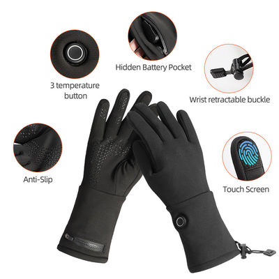 Manoplas con pilas que suben al aire libre calentadas termales eléctricas de los guantes del invierno del estilo fino con tres ajustes del calor
