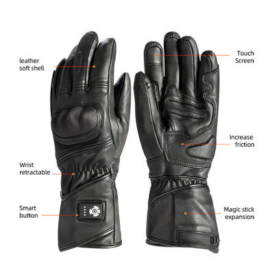 Cuero de oveja Negro XXL Guantes de invierno calientes 7.2V Guantes de esquí calientes con batería para hombres Mujeres